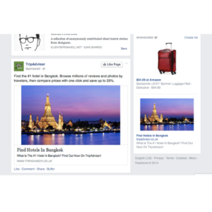 une publicite de retargeting tripadvisor sur facebook